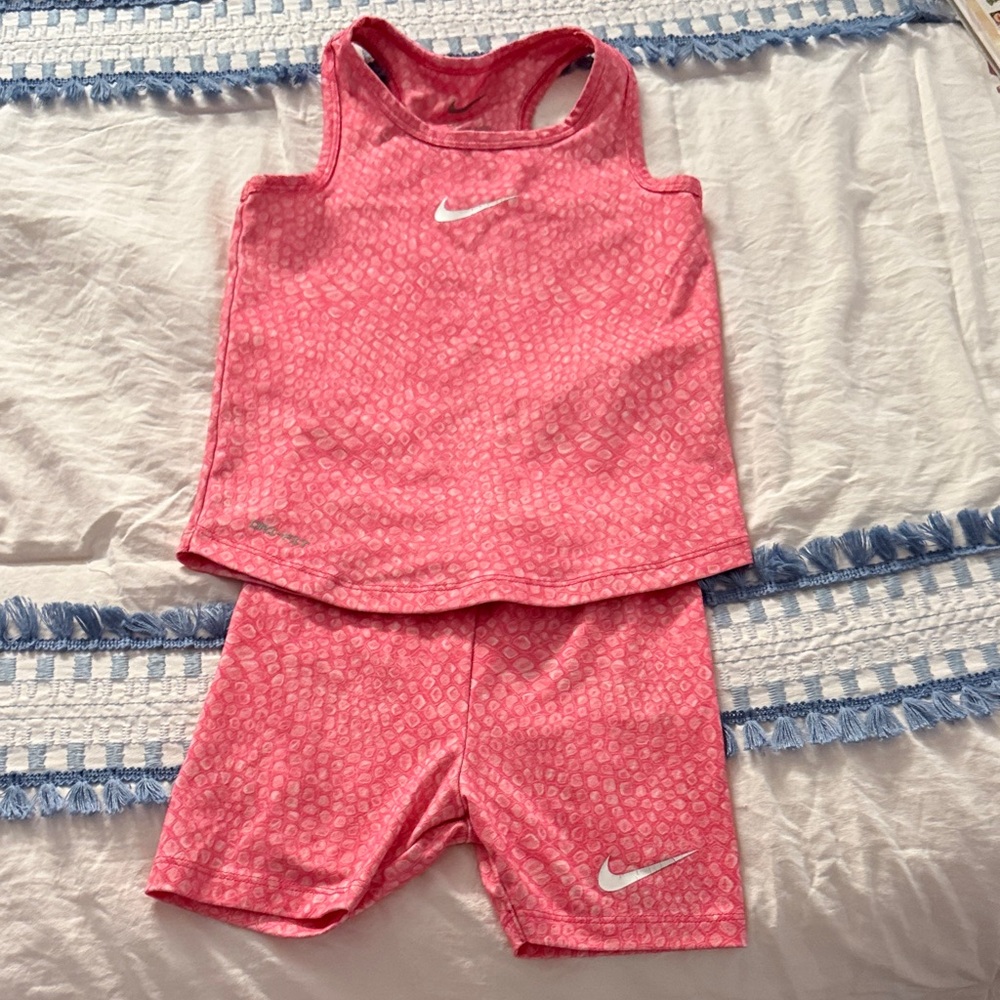 Nike Pink Girls' Racerback Tank and Bike Shorts Set